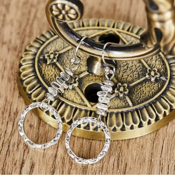 Boho Geometric Silver Irregular Earrings Circle Beaded - Picture 3 of 7